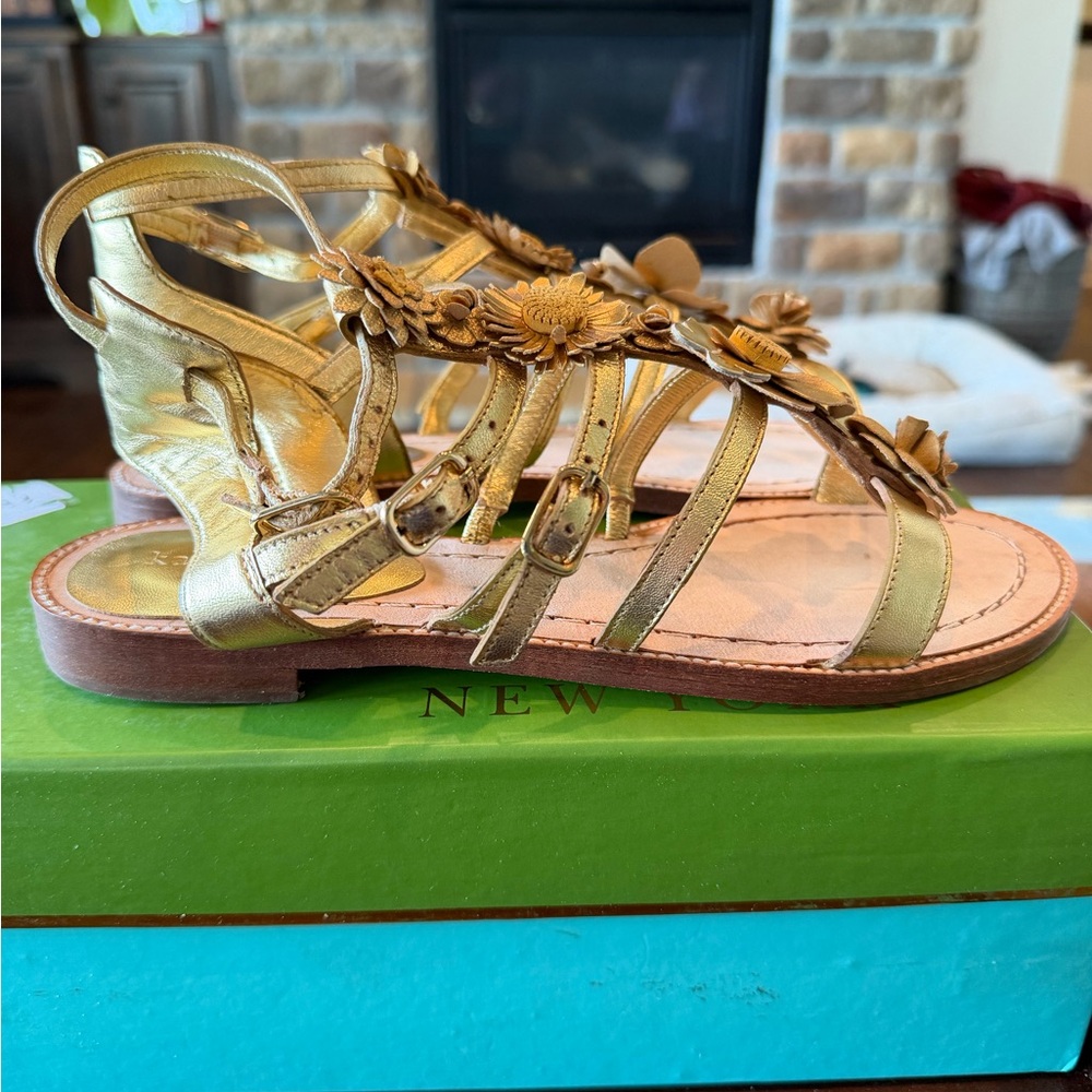 Kate Spade Sadia Metallic Gold Gladiator Sandals new in box